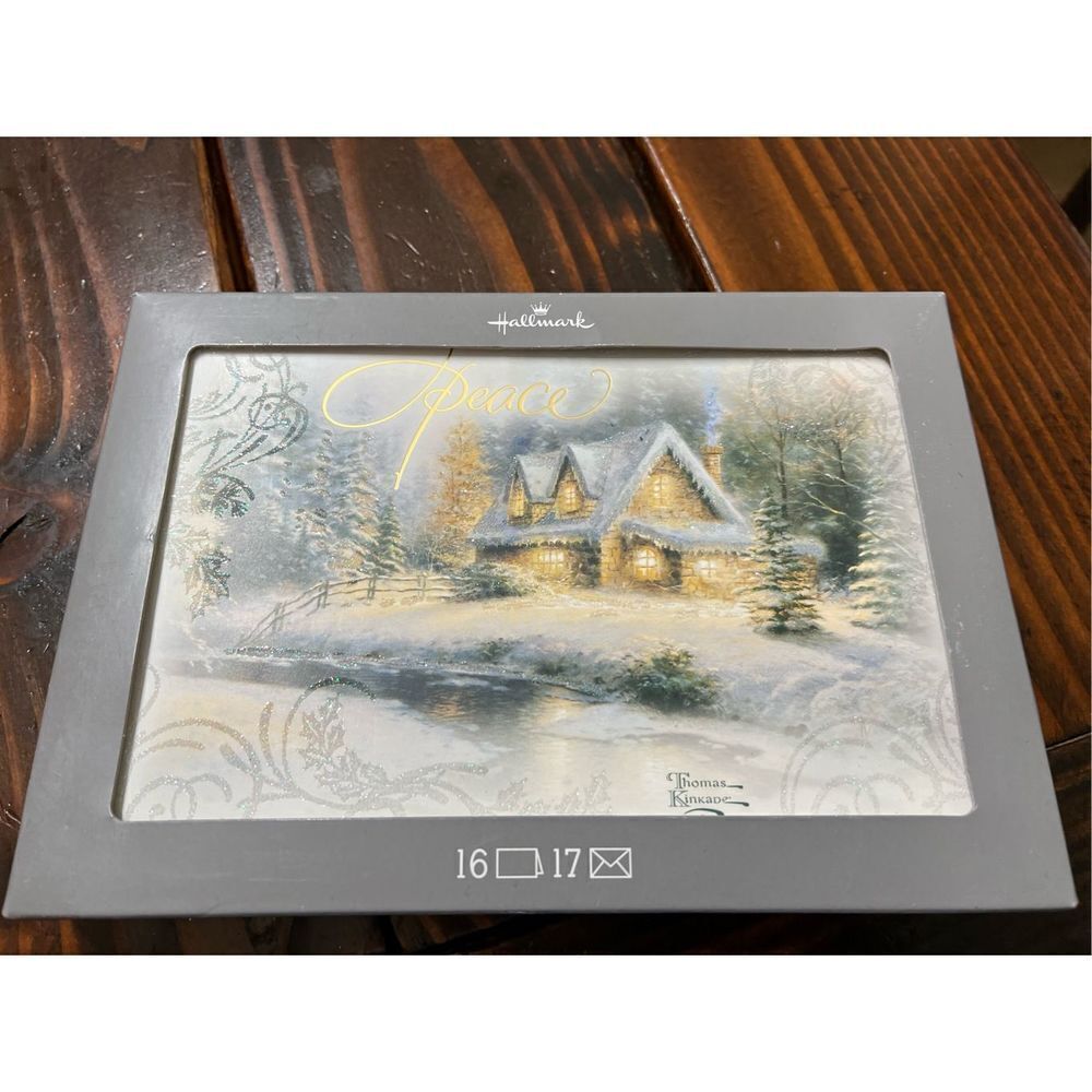 Hallmark Thomas Kinkade Peace Glitter Snow Box of 16 Christmas Cards New Years